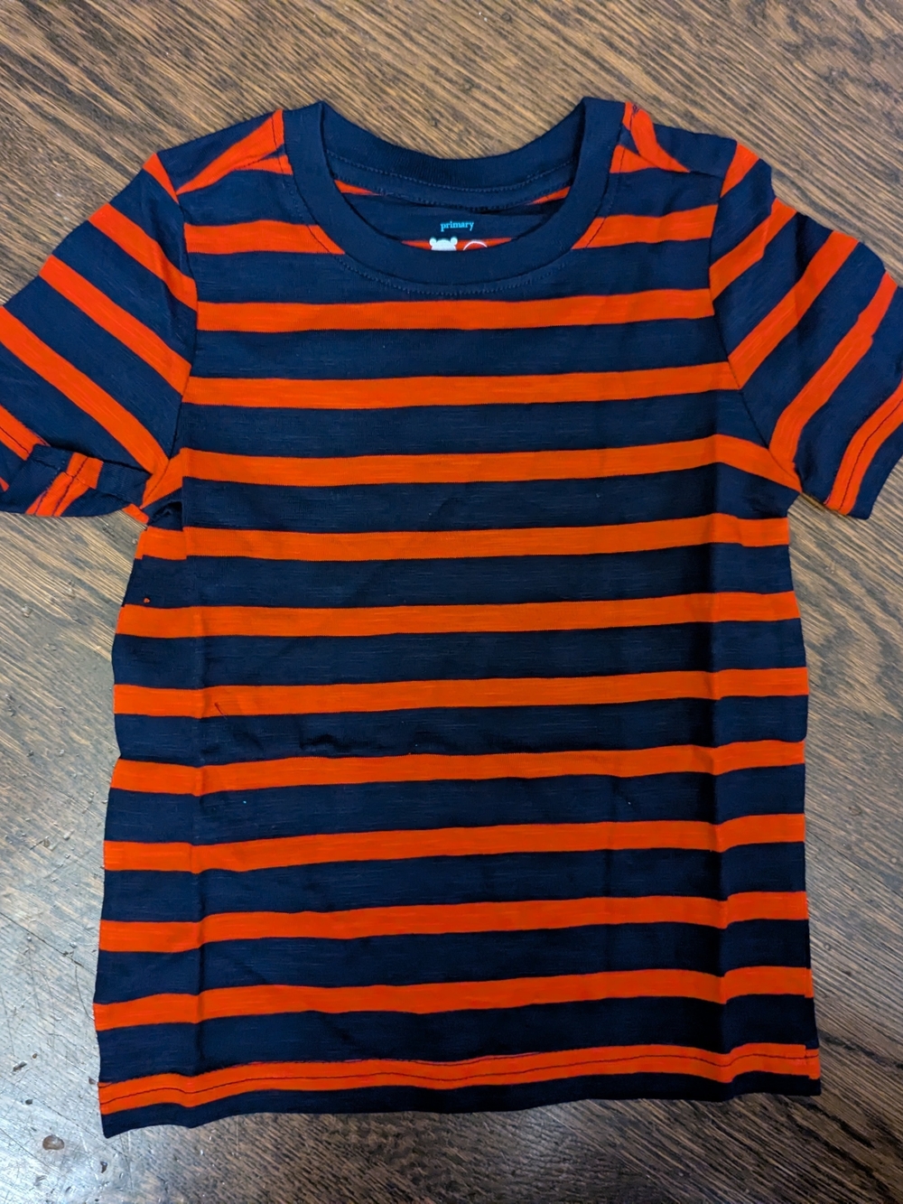 NWT Primary 2019 Stripe Classic Tee Shirt Navy Tomato Red Stripe Size 2